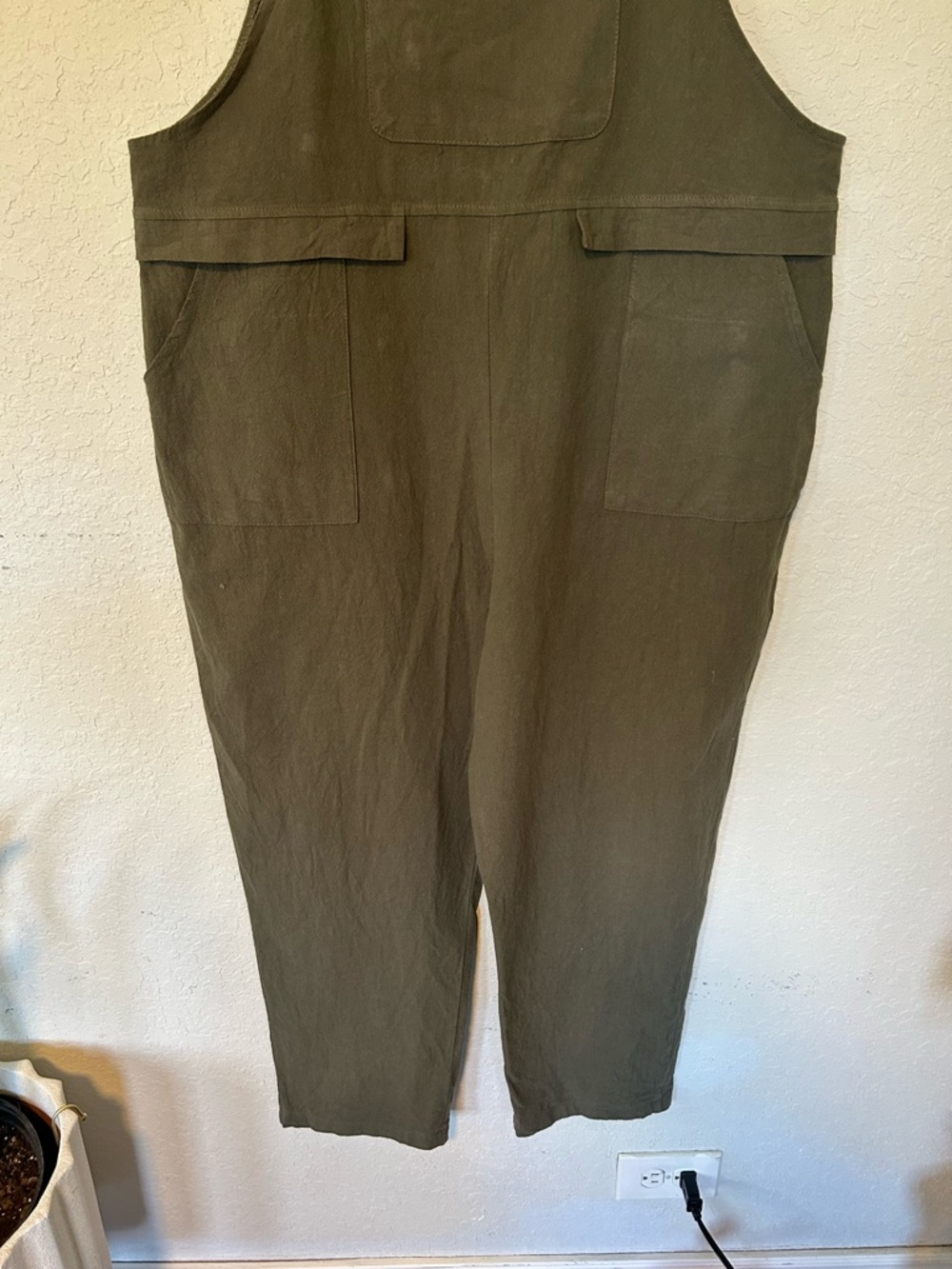 Olive Green Overalls Jumpsuit, Wide Strap Utility Romper, Farmers Market Sz L - Picture 4 of 9